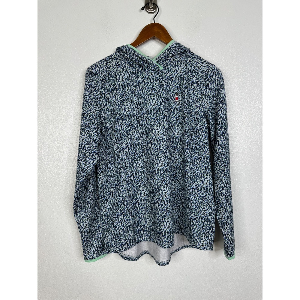 Zero Restriction Womens Blue Green Abstract Print Sun Hoodie Thumbhole Large
